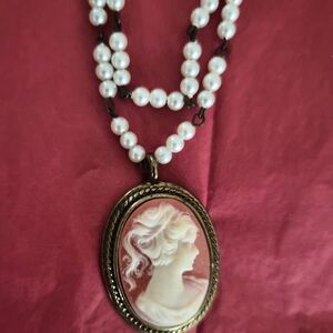 Ross-Simons Gold Cameo Pendant Necklace with White Pearls